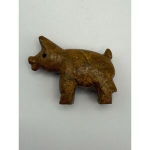 Antique Hand Carved Folk Art Mini Pig 2" Trinket Stone? Wood?‎